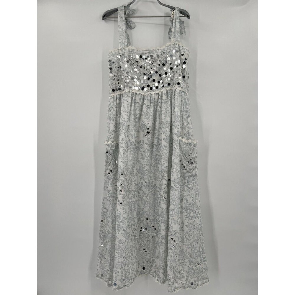 Juliet Dunn Cotton Tie Shoulder Midi Dress White/Denim Blue sz 2/M/6-8 $443 NWT - Picture 11 of 11